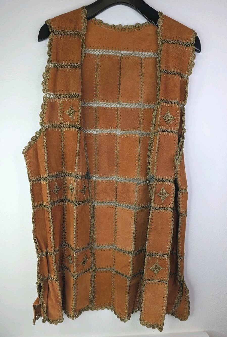 Vintage Suede Leather Crochet Patchwork Fairy Hippie Festival Vest LG XL